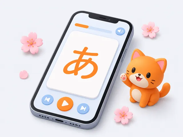 Ilustrasi 3D aplikasi belajar bahasa Jepang Ganbatte Nihongo