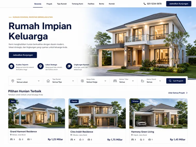 Contoh desain website properti gaya korporat bersih