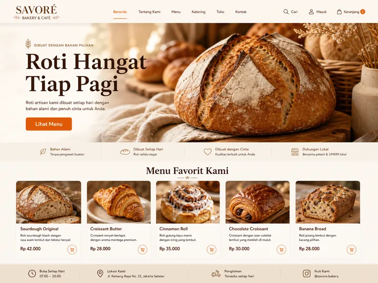 Contoh desain website bakery gaya hangat